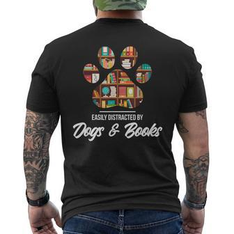 Easily Distracted By Dogs And Books Animal Lover Men's T-shirt Back Print - Monsterry