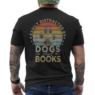 Easily Distracted By Dogs And Books Retro Vintage Dogs Lover Men's T-shirt Back Print - Monsterry AU