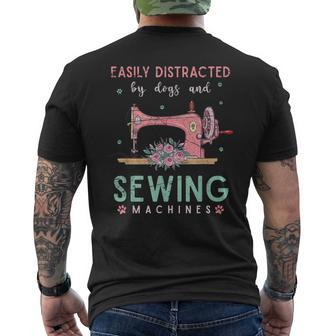 Easily Distracted By Dogs And Sewing Machines Animal Sewing Mens Back Print T-shirt - Thegiftio UK