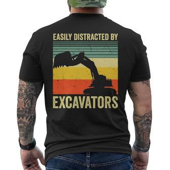 Easily Distracted By Excavators Construction Excavator Men's T-shirt Back Print | Mazezy