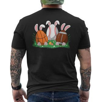 Easter Boys Baseball Basketball Football Bunny Eggs Men's T-shirt Back Print - Seseable