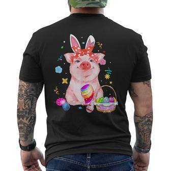 Easter Bunny Spring Pig Bow Egg Hunting Basket Colorful Men's T-shirt Back Print - Monsterry CA