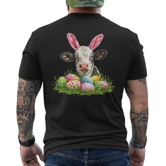 Easter Day Cow Easter Cow Bunny Ears Eggs Basket Men's T-shirt Back Print - Monsterry AU