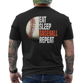 Eat Sleep Baseball Repeat Baseball Player Retro Baseball Men's T-shirt Back Print - Monsterry