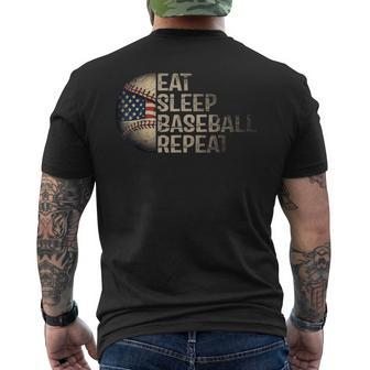 Eat Sleep Baseball Repeat Baseball Player Usa Flag Baseball Men's T-shirt Back Print | Seseable CA