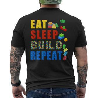 Eat Sleep Build Repeat Building Bricks Blocks Master Builder Men's T-shirt Back Print | Mazezy