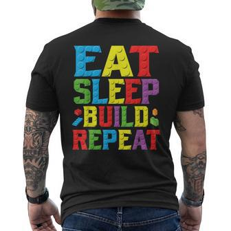 Eat Sleep Build Repeat Building Master Builder Blocks Bricks Men's T-shirt Back Print | Mazezy