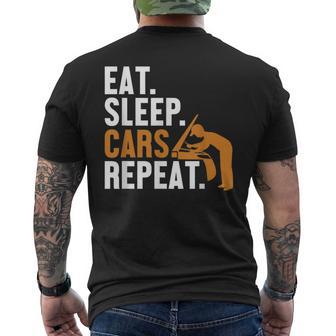 Eat Sleep Cars Repeat Automotive Technician Auto Mechanic Men's T-shirt Back Print - Monsterry