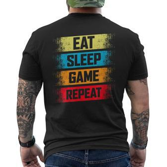 Eat Sleep Game Repeat  Gaming T-Shirt mit Rückendruck - Seseable