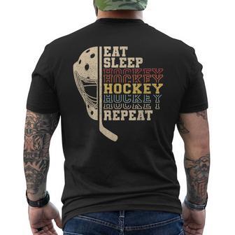 Eat Sleep Hockey Repeat Boys Kid Ice Hockey Player Men's T-shirt Back Print - Monsterry AU