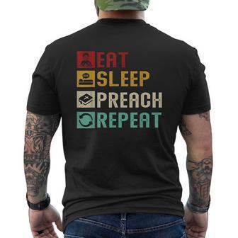 Eat Sleep Preach Repeat Preacher Pastor Vintage Mens Back Print T-shirt - Seseable
