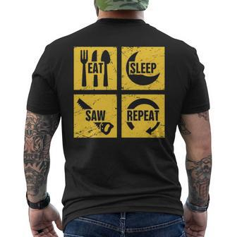 Eat Sleep Saw Repeat Carpenter Woodworking Men's T-shirt Back Print | Mazezy