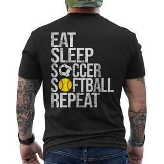 Eat Sleep Soccer Softball Repeat Ball Men's T-shirt Back Print - Monsterry UK