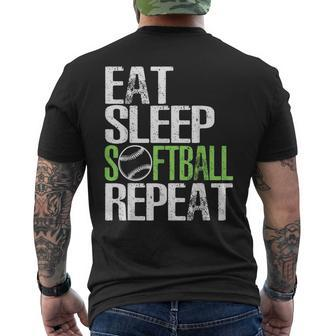 Eat Sleep Softball Repeat Cool Sports Men's T-shirt Back Print - Monsterry CA