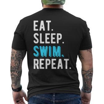 Eat Sleep Swim Repeat Swimming Swimmer Cool Men's T-shirt Back Print - Monsterry