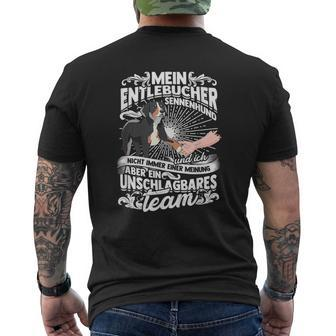 Ein Unschlagbare Team Dog Slogan Entlebucher Mountain Dog T-Shirt mit Rückendruck - Seseable