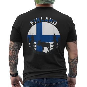 Elch & Waldmotiv Kurzärmliges Herren-T-Kurzärmliges Herren-T-Shirt im Finland-Flaggen Design - Seseable