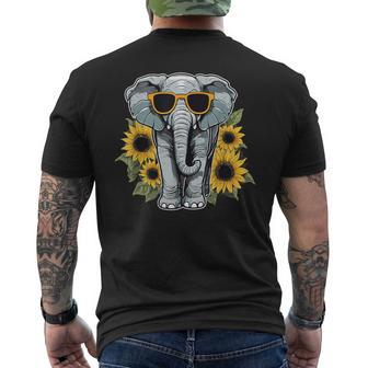 Elephant With Sunglasses And Sunflowers Men's T-shirt Back Print | Mazezy