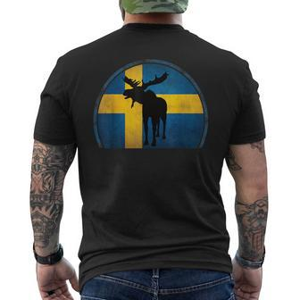Elk Sweden Flag Scandinavia Retro T-Shirt mit Rückendruck - Seseable