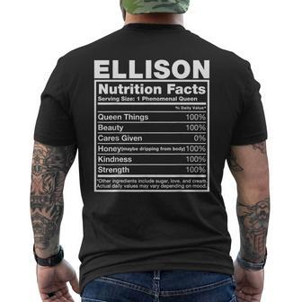 Ellison Nutrition Facts Ellison Name Birthday Men's T-shirt Back Print - Seseable