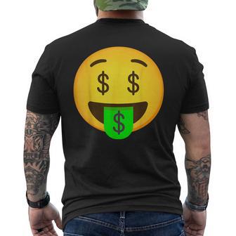 Emoticon Money Mouth Face With Dollar Sign Eyes Rich Men's T-shirt Back Print - Monsterry AU