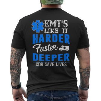 Emt Is Like It Harder Faster Deeper Men's T-shirt Back Print | Mazezy