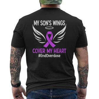 End Overdose My Son's Wings Cover My Heart Purple Ribbon Mens Back Print T-shirt | Mazezy