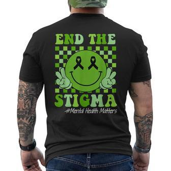 End The Stigma Mental Health Awareness Smile Face Green Men's T-shirt Back Print - Thegiftio UK