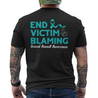 End Victim Blaming Sexual Assault Awareness Month Men's T-shirt Back Print - Seseable