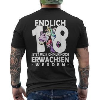 Endlich 18 Einhorn Kurzärmliges Herren-T-Kurzärmliges Herren-T-Shirt - Humorvoller Aufdruck zum Erwachsenwerden - Seseable