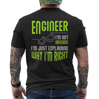 Engineer I Am Not Arguing Engineering Mens Back Print T-shirt - Thegiftio UK