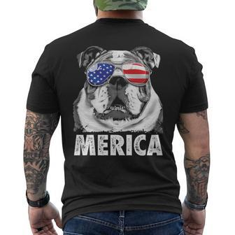 English Bulldog 4Th Of July Merica Usa Flag Retro Men's T-shirt Back Print | Mazezy