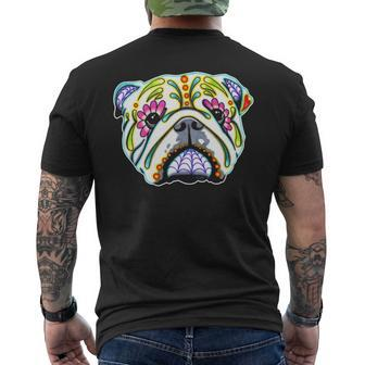 English Bulldog Day Of The Dead Sugar Skull Dog Men's T-shirt Back Print | Mazezy
