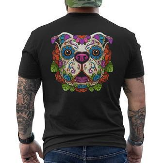 English Bulldog Sugar Skull Dog Calavera Dia De Los Muertos Men's T-shirt Back Print - Monsterry UK