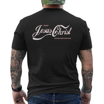 Enjoy Jesus Christ And Thou Shalt Never Thirst Coke Parody Mens Back Print T-shirt - Thegiftio UK