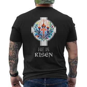 Er Ist Auferstandenes Kreuz Jesus Ostern Christliche Religiöse Männer Jugendliche T-Shirt mit Rückendruck - Seseable