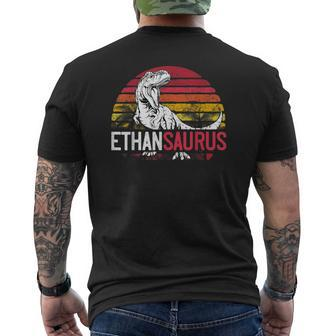 Ethan Saurus Personalized Dinosaur T Rex Name Mens Back Print T-shirt - Seseable