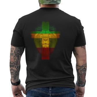 Ethiopian Flag Colors On Lion Ethiopian Cross Men's T-shirt Back Print - Monsterry AU