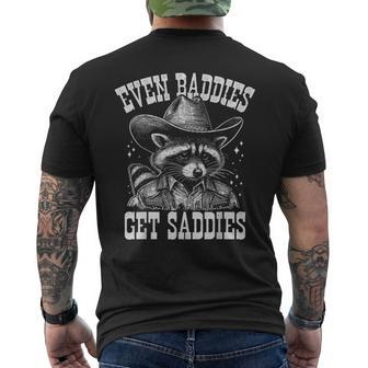 Even Baddies Get Saddies Raccoon Oddly Specific Meme Men's T-shirt Back Print - Monsterry