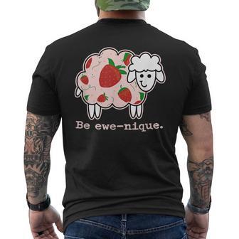 Be Ewe-Nique Strawberry Pink Summer Pattern Cartoon Sheep Men's T-shirt Back Print - Monsterry CA