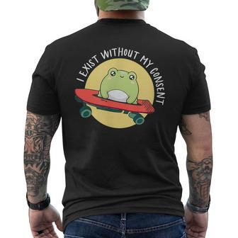 I Exist Without My Consent Cottagecore Skateboarding Frog Men's T-shirt Back Print - Monsterry