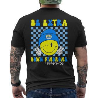 Be Extra Down Syndrome Awareness Yellow And Blue Smile Face Men's T-shirt Back Print - Monsterry UK