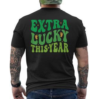 Extra Lucky This Year Pregnancy Reveal St Patrick's Day Men's T-shirt Back Print | Mazezy
