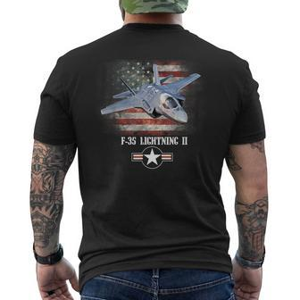 F-35 Lightning 2 Us Flag Proud Air Force Military Veteran Men's T-shirt Back Print - Seseable