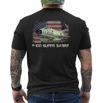 F100 Super Sabre Jet Fighter Plane American Flag Pilot Vet Men's T-shirt Back Print - Monsterry DE