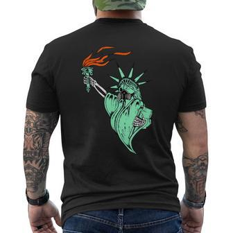 Face Gas Mask Statue Of Liberty Freedom Political Humor Men's T-shirt Back Print - Monsterry