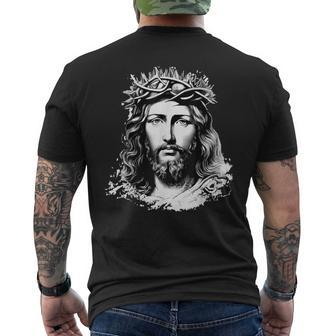 Face Of Jesus Christ Crown Of Thorns Catholic Faith Men's T-shirt Back Print - Seseable