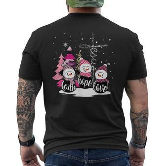 Faith Hope Love Snowman Jesus Xmas Tree Christian Christmas Mens Back Print T-shirt - Thegiftio UK