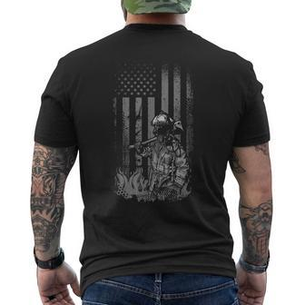 Fallen Fireman American Flag Thin Red Line Firefighter Top Men's T-shirt Back Print - Monsterry CA