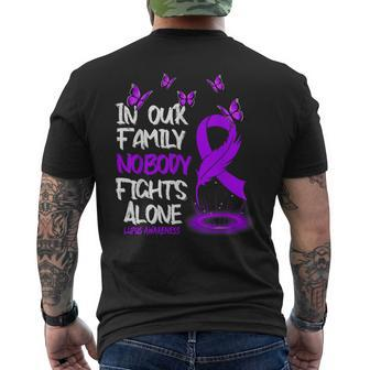 In Our Family Nobody Fights Alone Purple Ribbon Lupus Men's T-shirt Back Print | Mazezy